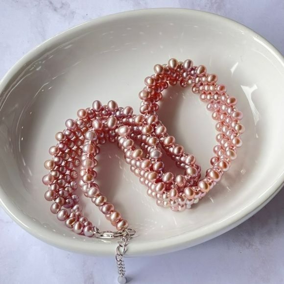 Lavender Freshwater Pearl Multi Strand Choker Necklace 925 Sterling Silver Clasp - Picture 4 of 10